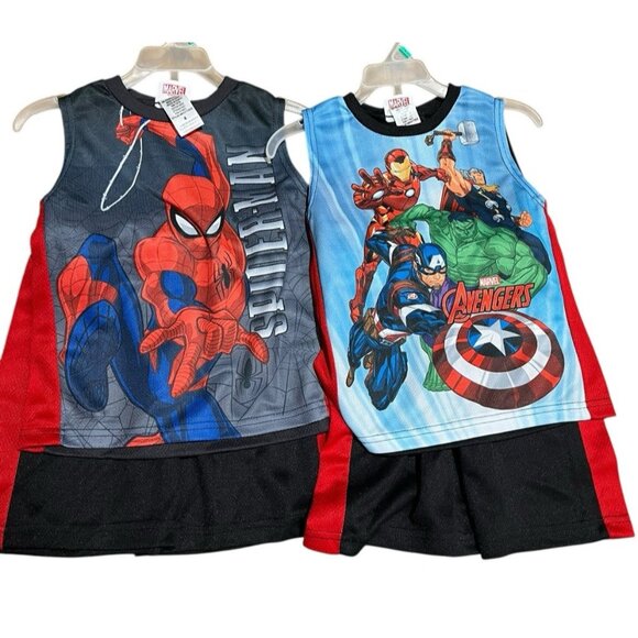 Marvel Spiderman and Avengers Boys SZ 4 Pajama Set Tank Top Shorts Lot of 2 NWT - Picture 1 of 7
